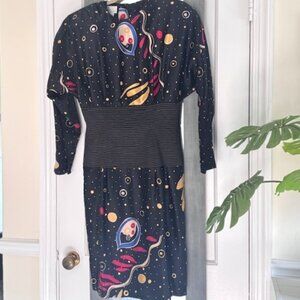 Ibe Vintage Silk Dress Celestial Moon Whimsigoth Artsy